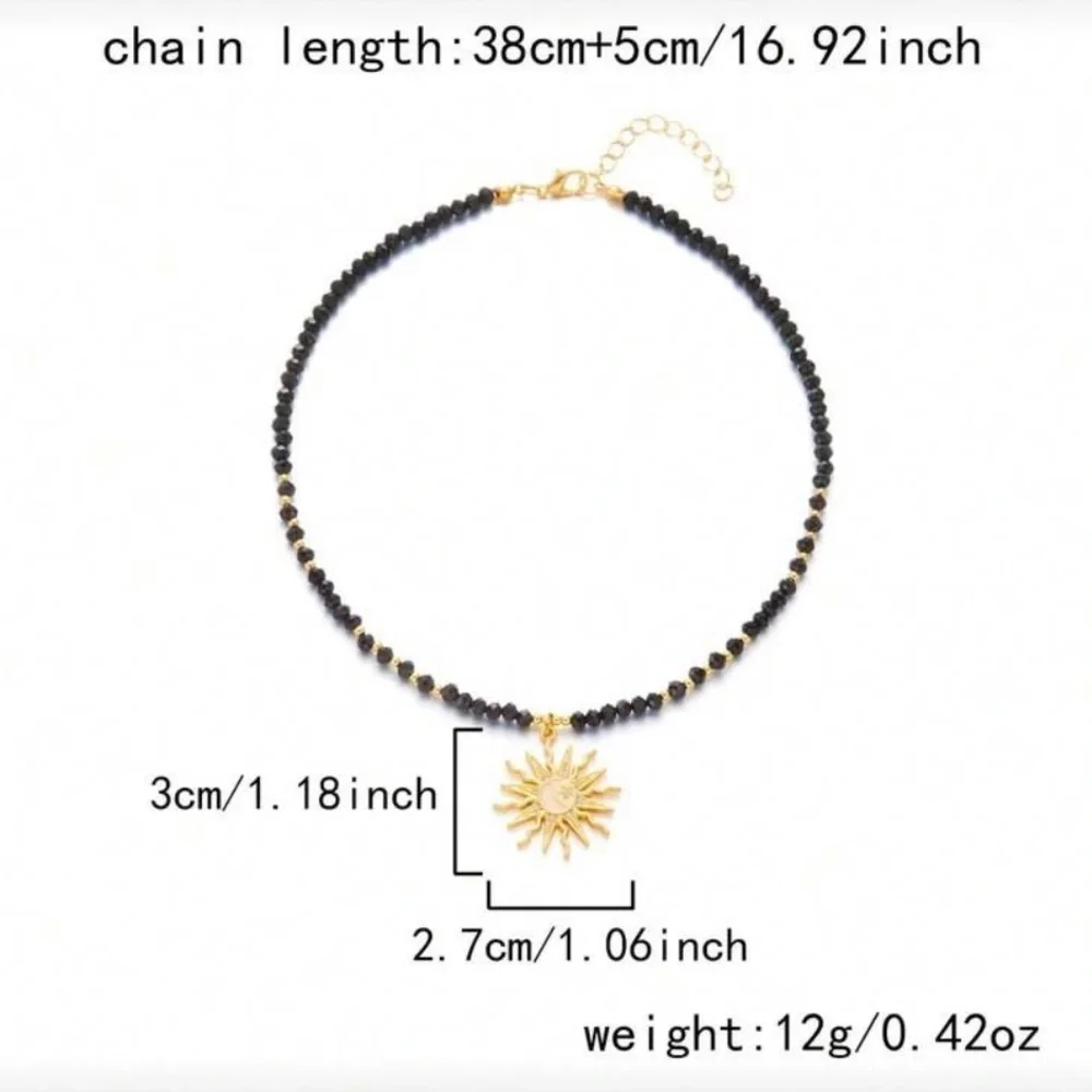 ☀️☀️☀️3 for 12$☀️☀️☀️White and Teal Beaded Necklace with Gold Sun Pendant